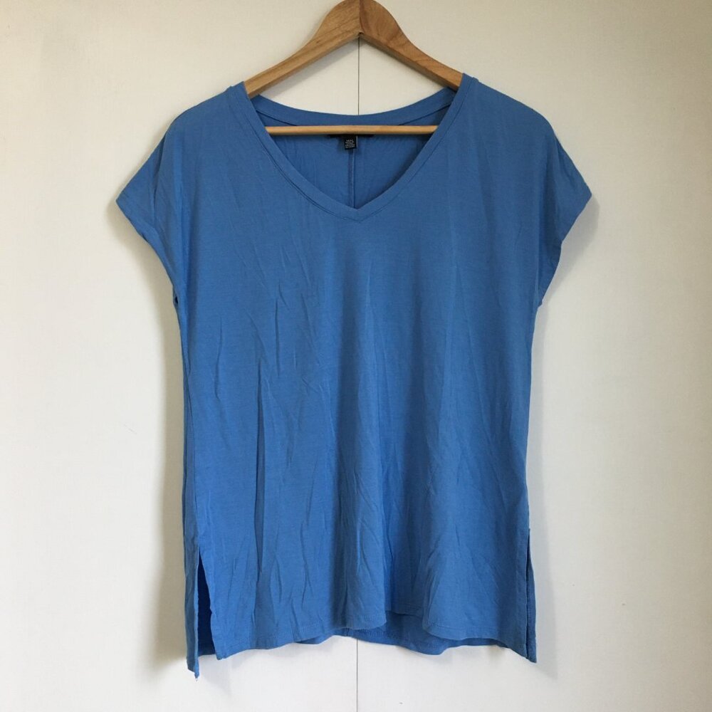 Cable & Gauge Blue V-Neck Modal Tee Almost Sleeveless A-Line Top